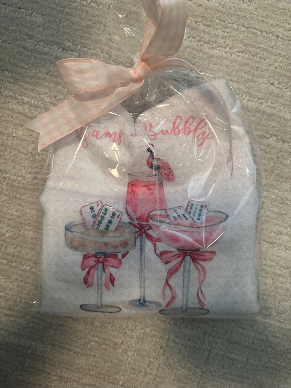 Bambs& Bubbly Mah jong kitchen towel - Pink and Cream, new